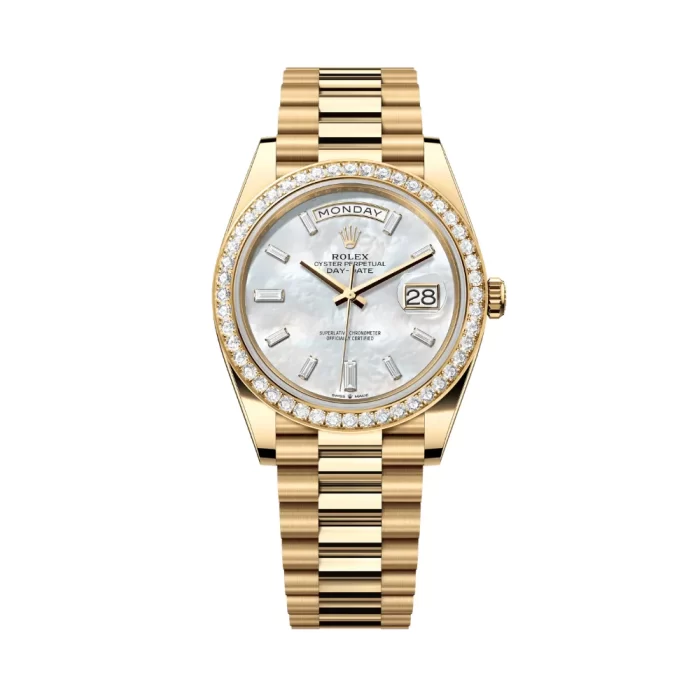 Rolex Day-Date 228348RBR Yellow Gold Diamond Bezel Baguette Mother of Pearl Dial - 图片 2