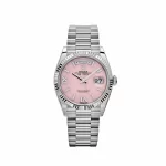 Rolex Day-Date 128239 White Gold Pink Opal Diamond Roman Numerals Dial