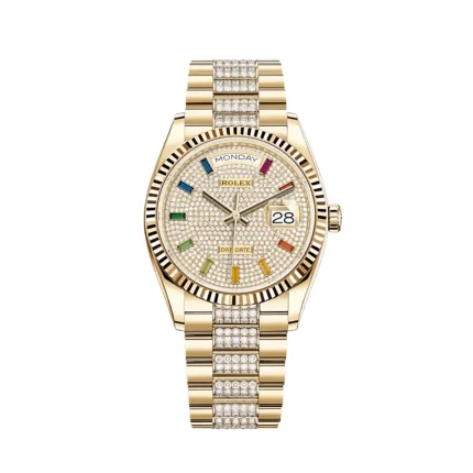 Rolex Day-Date 128238 Yellow Gold Diamond-Paved Rainbow Dial