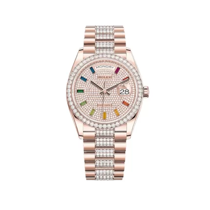 Rolex Day-Date 128345RBR Rose Gold Rainbow Pave Diamond Set