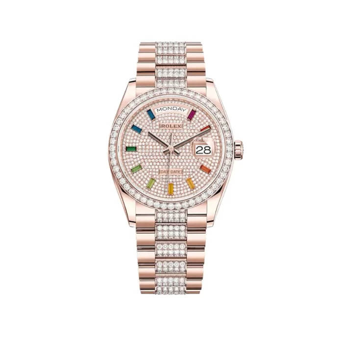 Rolex Day-Date 128345RBR Rose Gold Rainbow Pave Diamond Set - 图片 1