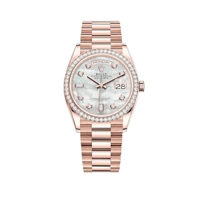 Rolex Day-Date 128345RBR Rose Gold Mother of Pearl Diamond Bezel - 图片 1