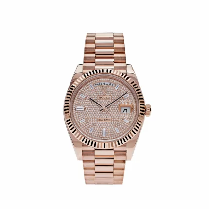 Rolex Day-Date 228235 Rose Gold Baguette Diamond Paved Dial