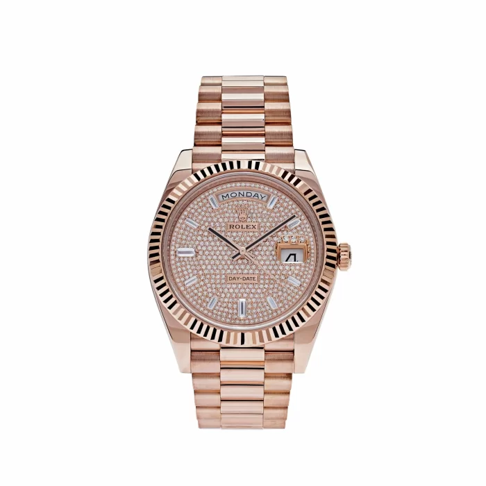 Rolex Day-Date 228235 Rose Gold Baguette Diamond Paved Dial - 图片 1