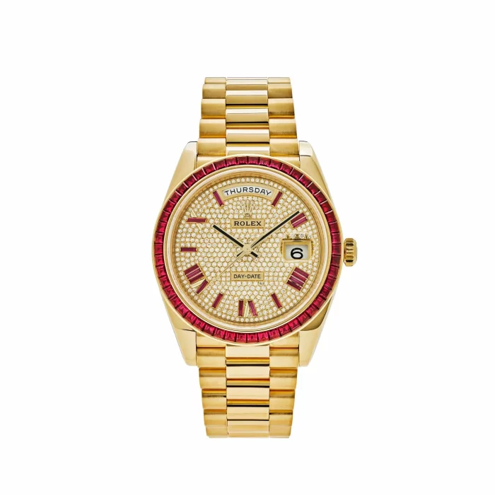 Rolex Day-Date 228398TRU Yellow Gold Roman Dial Ruby Bezel - 图片 1