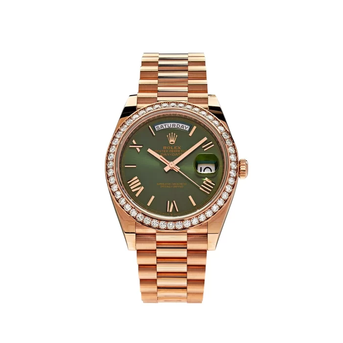 Rolex Day-Date 228345RBR Rose Gold Olive Green Dial Diamond Bezel - 图片 1