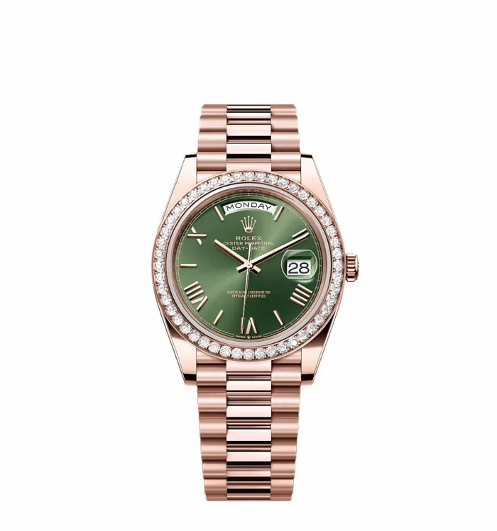 Rolex Day-Date 228235 Rose Gold Green Roman Dial Diamond Bezel - 图片 2