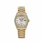 Rolex Day-Date 118388 Yellow Gold White Mother of Pearl Dial Diamond Bezel
