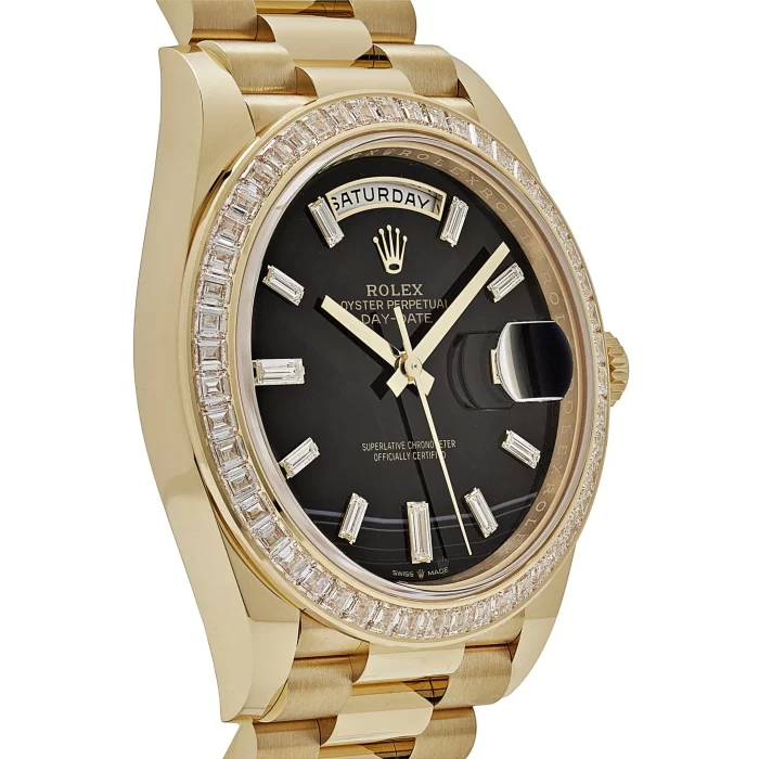 Rolex Day-Date 228398TBR Yellow Gold Onyx Baguette Diamond Dial Baguette Bezel - 图片 3