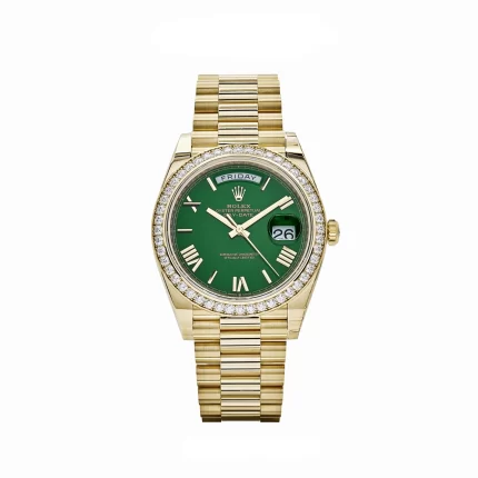 Rolex Day-Date 228348RBR Yellow Gold Green Roman Numeral Dial Diamond Bezel (2024)