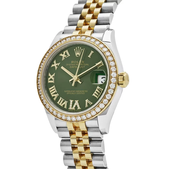 Rolex Datejust 278383RBR Two-Toned Yellow Gold Stainless Steel Green Roman Dial Diamond Bezel - 图片 2