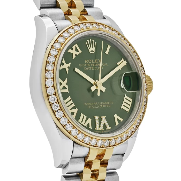 Rolex Datejust 278383RBR Two-Toned Yellow Gold Stainless Steel Green Roman Dial Diamond Bezel - 图片 3