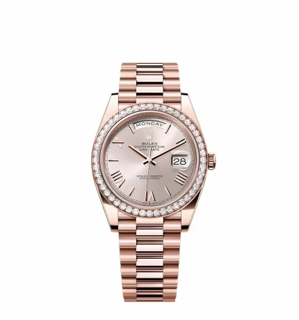 Rolex Day-Date 228235 Rose Gold Sundust Roman Dial Diamond Bezel