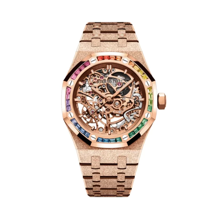 Audemars Piguet Royal Oak 15412OR.YG.1224OR.01-B Double Balance Wheel Baguette Gemstones Frosted Rose Gold Openworked Dial - 图片 2