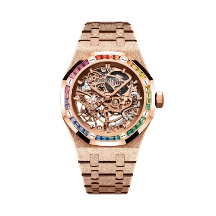 Audemars Piguet Royal Oak 15412OR.YG.1224OR.01-B Double Balance Wheel Baguette Gemstones Frosted Rose Gold Openworked Dial
