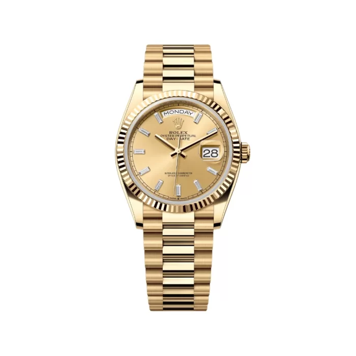 Rolex Day-Date 128238 Yellow Gold Champagne Baguette Diamond Marker Dial - 图片 1