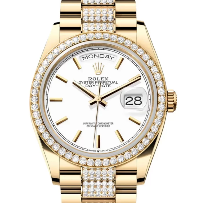 Rolex Day-Date 36 White Dial Gold Diamond Bezel Watch 128348RBR-0048 128348RBR - 图片 1