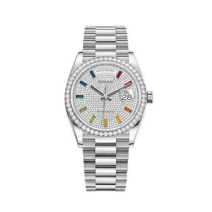 Rolex Day-Date 128349RBR White Gold Diamond Bezel Diamond-Paved Dial