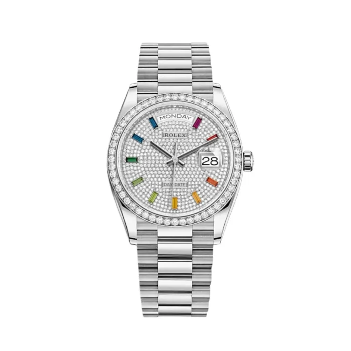 Rolex Day-Date 128349RBR White Gold Diamond Bezel Diamond-Paved Dial - 图片 1