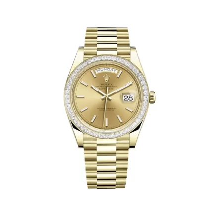 Rolex Day-Date 228398TBR Yellow Gold Diamond-Paved Bezel Champagne Dial