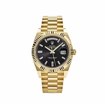 Rolex Day-Date 228238 Yellow Gold Black Baguette Diamond Dial