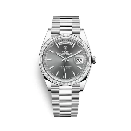 Rolex Day-Date 228396TBR Platinum Diamond Bezel Slate Dial
