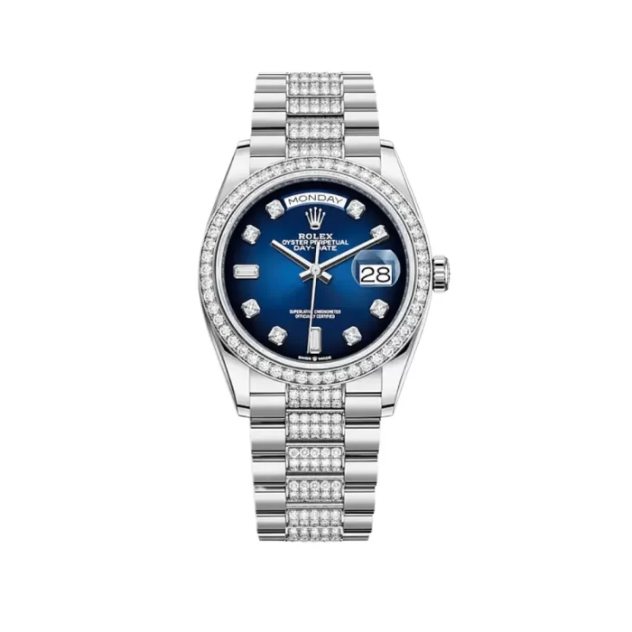 Rolex Day-Date 128349RBR White Gold Diamond Bezel Blue Diamond Dial - 图片 1