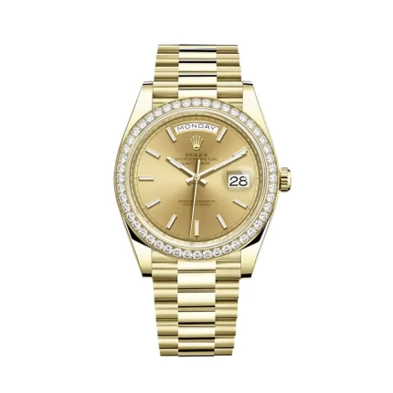 Rolex Day-Date 228348RBR Yellow Gold Diamond Bezel Champagne Dial
