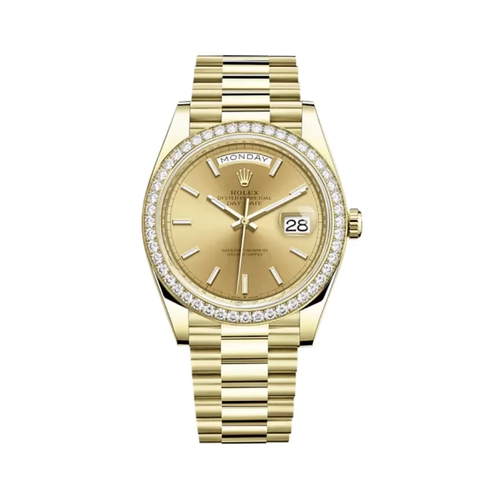Rolex Day-Date 228348RBR Yellow Gold Diamond Bezel Champagne Dial - 图片 1
