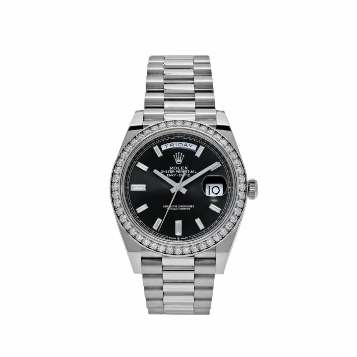 Rolex Day-Date 228349RBR White Gold Black Dial Diamond Bezel - 图片 1
