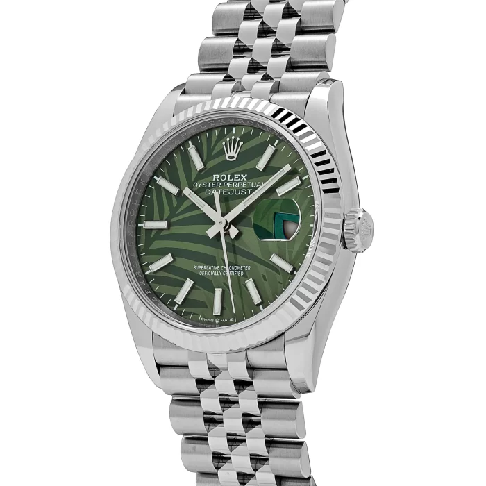Rolex Datejust 126234 White Gold Stainless Steel Olive Green Palm Motif Dial - 图片 5