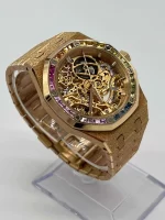 Audemars Piguet Royal Oak 15468OR.YG.1259OR.01 Openworked Frosted Rose Gold Rainbow Bezel - 图片 5