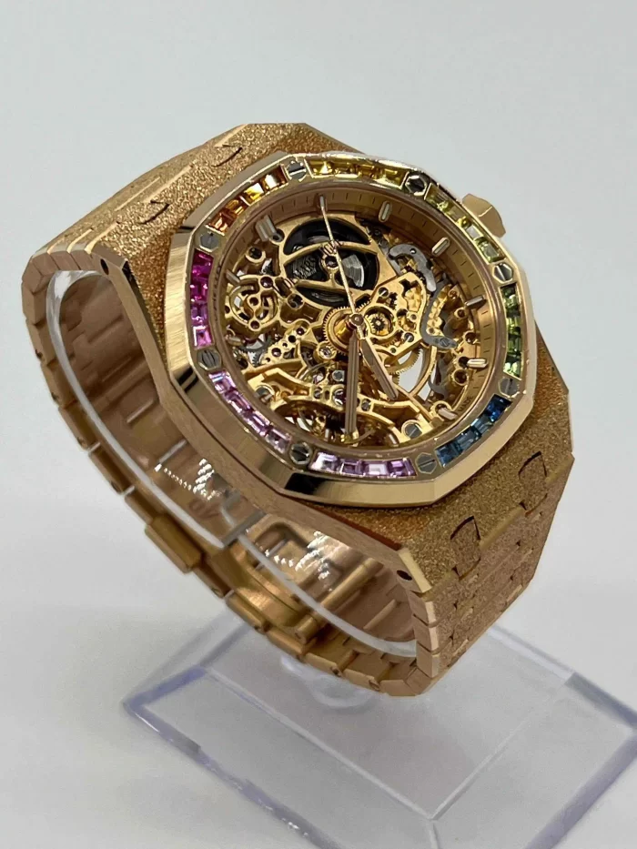 Audemars Piguet Royal Oak 15468OR.YG.1259OR.01 Openworked Frosted Rose Gold Rainbow Bezel - 图片 5