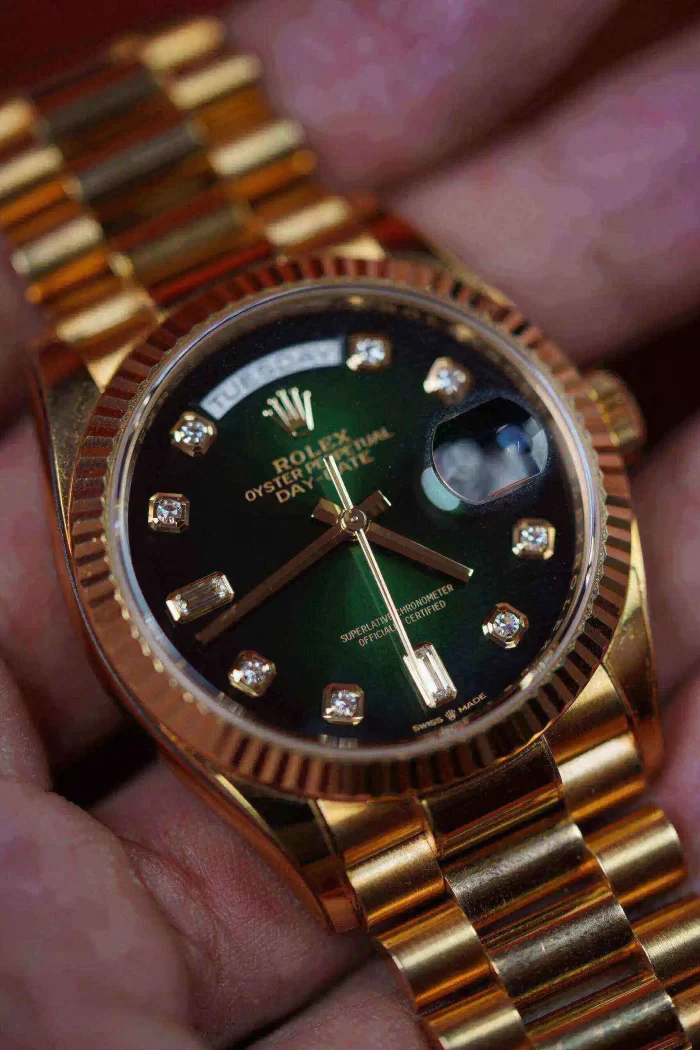 Rolex Day-Date 128238-0069 36mm Green ombre Extremely Rare 18KT Yellow Gold Stainless Steel Automatic Green Dial - 图片 7