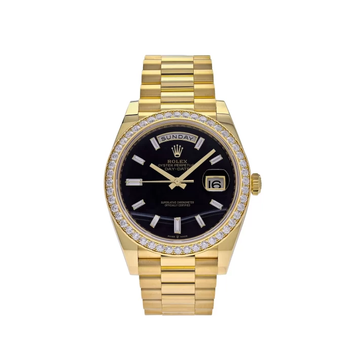 Rolex Day-Date 228348RBR Yellow Gold Diamond Bezel Black Onyx Dial - 图片 1