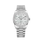 Rolex Day-Date 128349RBR White Gold Diamond Bezel Mother of Pearl Diamond Dial