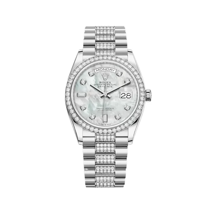 Rolex Day-Date 128349RBR White Gold Diamond Bezel Mother of Pearl Diamond Dial - 图片 1