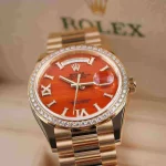 Rolex Day-Date 36 Carnelian Dial Gold Diamond Bezel Watch 128348RBR-0049 128348RBR - 图片 4