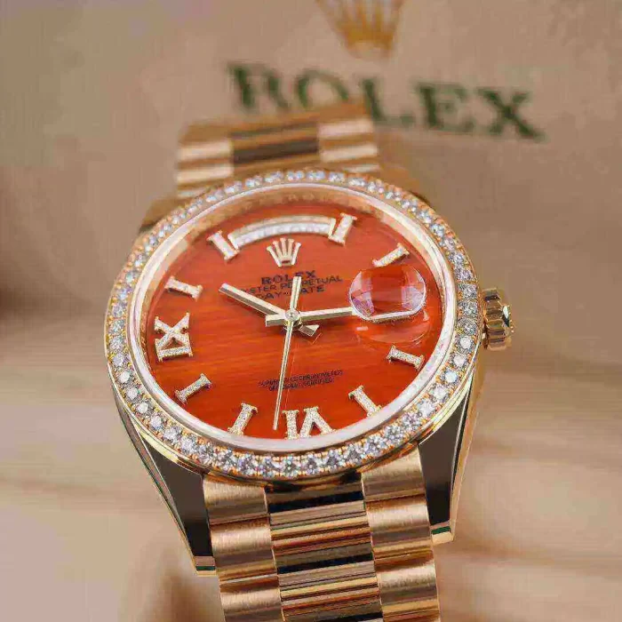 Rolex Day-Date 36 Carnelian Dial Gold Diamond Bezel Watch 128348RBR-0049 128348RBR - 图片 4