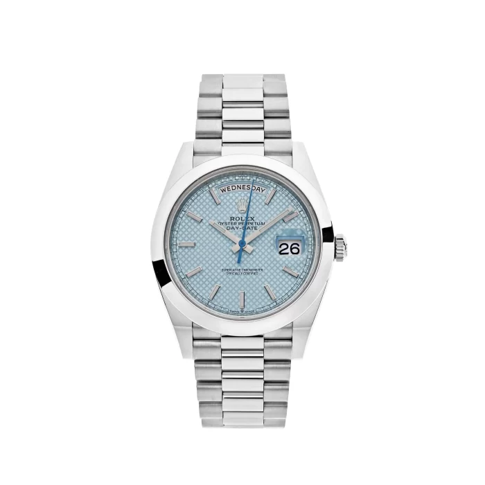Rolex Day-Date 228206 Platinum Ice Blue Diagonal Motif Dial - 图片 1