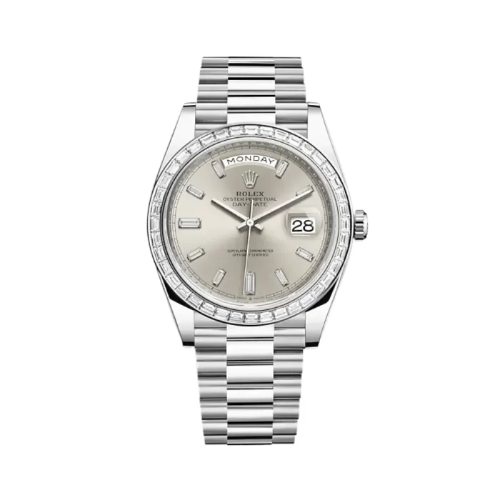 Rolex Day-Date 228396TBR Platinum Diamond Bezel Silver Diamond Dial - 图片 1