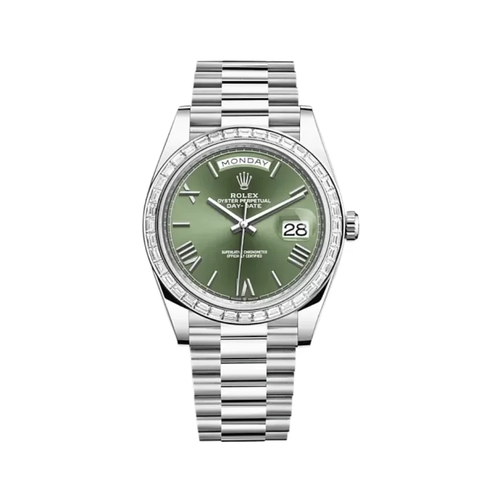 Rolex Day-Date 228396TBR Platinum Olive Green Dial Diamond Bezel - 图片 1