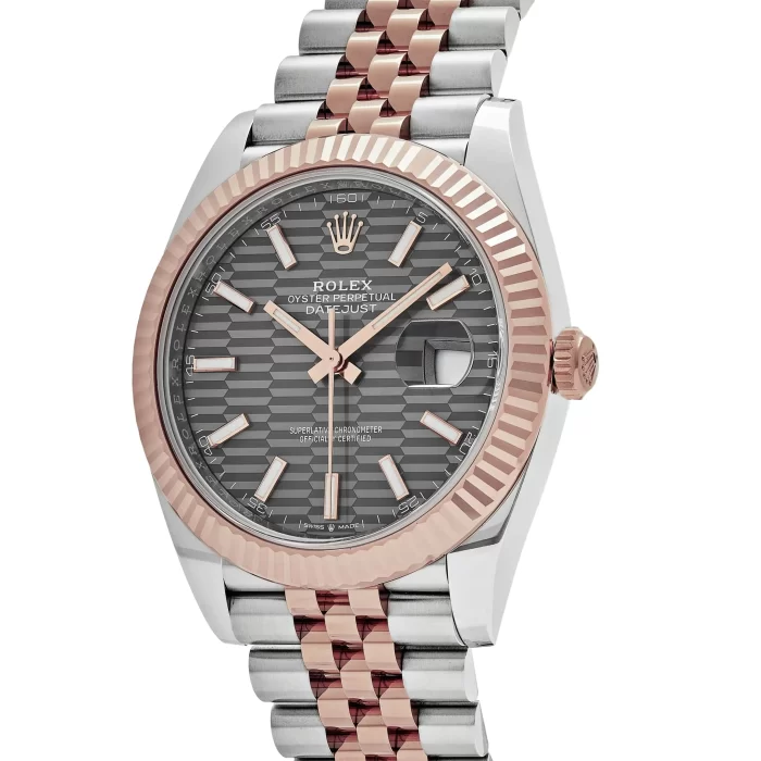 Rolex Datejust 126331 Rose Gold Stainless Steel Rhodium Slate Fluted Motif Dial Jubilee - 图片 5