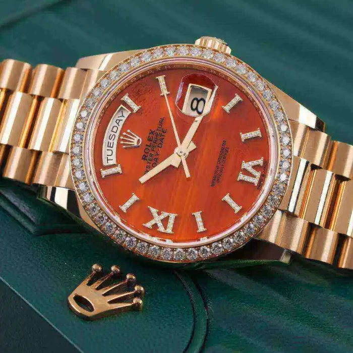 Rolex Day-Date 36 Carnelian Dial Gold Diamond Bezel Watch 128348RBR-0049 128348RBR - 图片 5