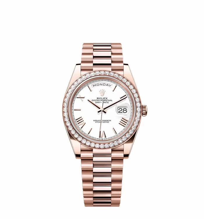 Rolex Day-Date 228235 Rose Gold White Roman Dial Diamond Bezel - 图片 1