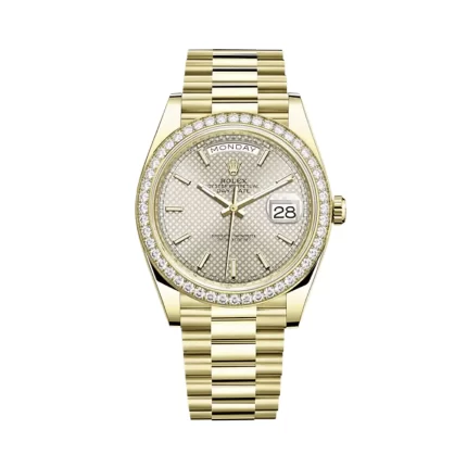 Rolex Day-Date 228348RBR Yellow Gold Diamond Bezel Silver Dial