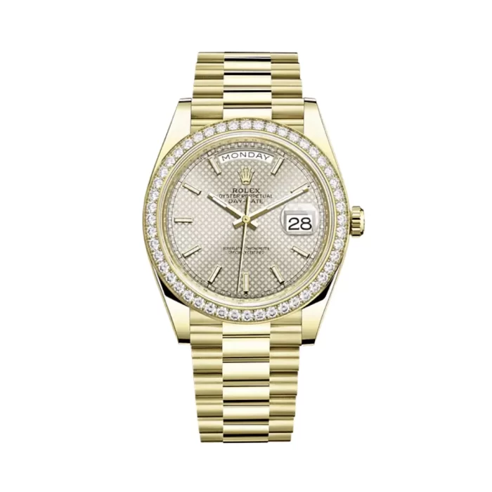 Rolex Day-Date 228348RBR Yellow Gold Diamond Bezel Silver Dial - 图片 1