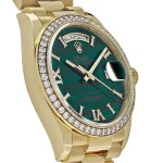 Rolex Day-Date 128348RBR Yellow Gold Green Malachite Dial Diamond Bezel - Image 3