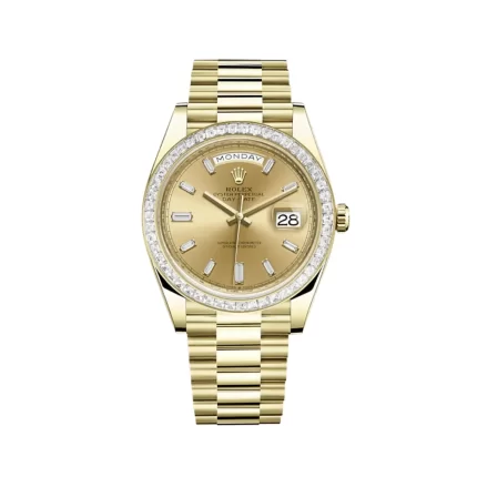 Rolex Day-Date 228398TBR Yellow Gold Diamond-Paved Bezel Champagne Diamond Dial