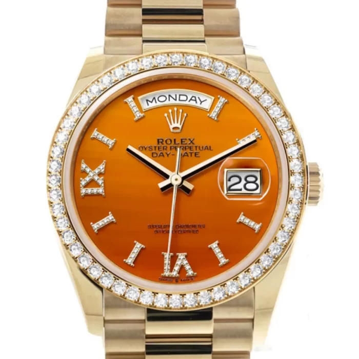 Rolex Day-Date 36 Carnelian Dial Gold Diamond Bezel Watch 128348RBR-0049 128348RBR - 图片 2